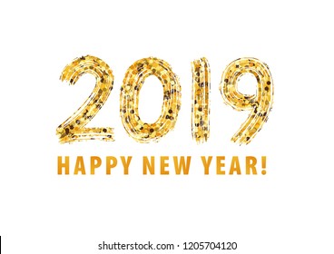 2019 numeral text hand lettering. Happy New Year. Merry Christmas. Design template Celebration typography poster for 2019 new year, banner or greeting card. Vector Illustration