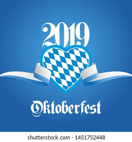 2019 Oktoberfest heart Bavaria ribbon blue background