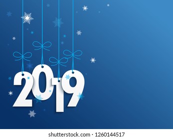 2019 on blue background with snowflakes