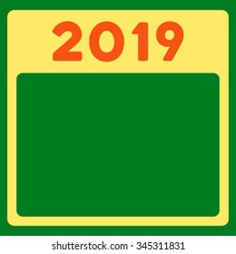 2019 Organizer vector icon. Style is bicolor flat symbol, orange and yellow colors, rounded angles, green background.