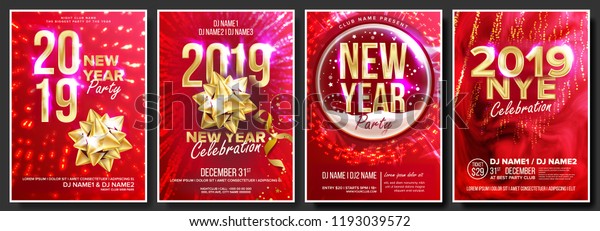 2019年パーティーチラシポスターセットのベクター画像 ナイトクラブのお祝い 音楽コンサートバナー 新年おめでとう お祝いのテンプレート 冬の背景 クリスマスディスコライト デザインイラスト のベクター画像素材 ロイヤリティフリー 1193039572