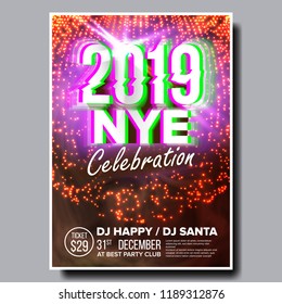 2019 Party Flyer Poster Vector. Happy New Year. Celebration Template. Winter Background. Design Illustration