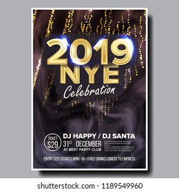 2019 Party Flyer Poster Vector. Happy New Year. Celebration Template. Winter Background. Design Illustration