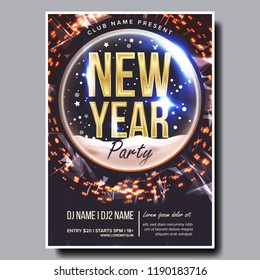 2019 Party Flyer Poster Vector. Happy New Year. Night Club Celebration. Musical Concert Banner. Design Illustration