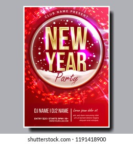 2019 Party Flyer Poster Vector. Happy New Year. Holiday Invitation. Christmas Disco Light. Design Illustration
