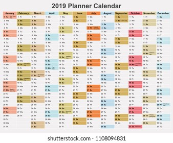 2019 Planner calendar, schedule and organizer for companies and private use