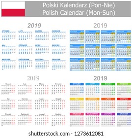 2019 Polish Mix Calendar Mon-Sun on white background