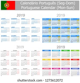 2019 Portuguese Mix Calendar Mon-Sun on white background