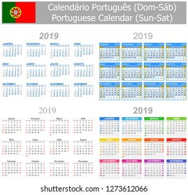 2019 Portuguese Mix Calendar Sun-Sat on white background