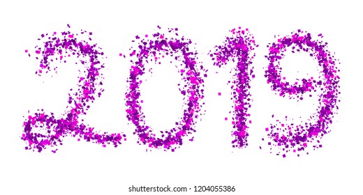 2019 purple particle text isolated on white. Eps10 vector