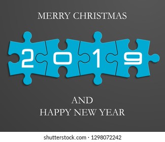 2019 Puzzle banner presentation. Abstract puzzle happy new year infographic template. Vector 4 pieces puzzles merry christmas illustration. Section 2019 New Year compare service banner background