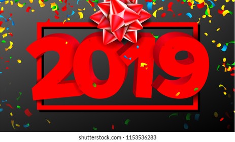 2019 Red Sign Vector. Sign 3d Numbers 2019. Greeting Card Design. Red. Happy New Year Background Illustration
