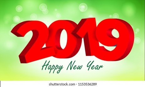 2019 Red Sign Vector. Numbers 2019. Holiday New Year Celebration Banner, Card. Happy New Year Background Illustration
