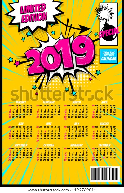 2019 Retro Comics Book Calendar Template Stock Vector (Royalty Free 2019 Retro Comics Book Calendar Template Stock Vector (Royalty Free
