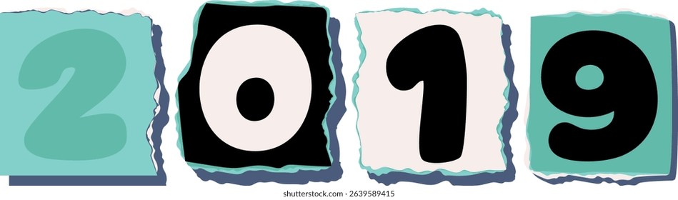 2019 Retro torn paper number Design art