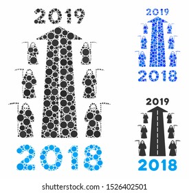 2019 scytheman future road composition for 2019 scytheman future road icon of filled circles in various sizes and color hues. Vector random circles are combined into blue illustration.