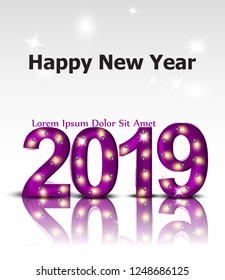 2019 shinny lights text card Vector. Happy New Year template layout or invitation cards