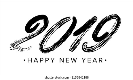 2019 Sign Vector. Grunge Calligraphy. Happy New Year. Brush. Design Element. Black Numbers Isolated On White Background Illustration
