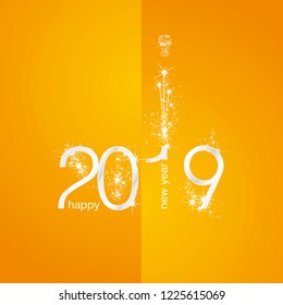 2019 Silver shining New Year firework champagne orange yellow background