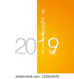 2019 Silver shining New Year firework champagne white orange yellow background