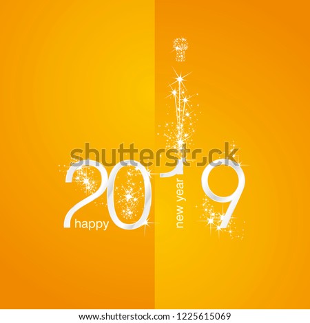 2019 Silver shining New Year firework champagne orange yellow background