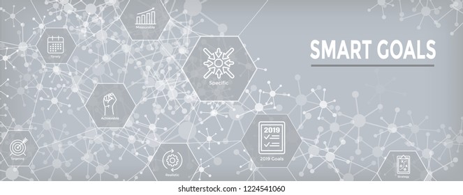 2019 SMART Goals Vector graphic w various Smart goal keywords
