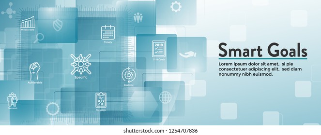 2019 SMART Goals Vector graphic w various Smart goal keywords