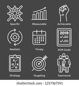 2019 SMART Goals Vector graphic w various Smart goal keywords