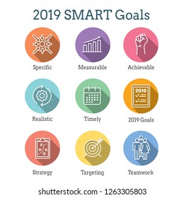 2019 SMART Goals Vector graphic w various Smart goal keywords