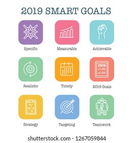 2019 SMART Goals Vector graphic w various Smart goal keywords