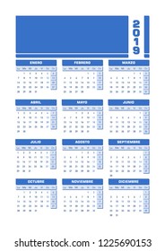 2019 Spanish calendar. Vector illustration with empty space for your contents. All elements sorted and grouped in layers for easy edition