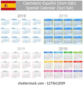 2019 Spanish Mix Calendar Sun-Sat on white background