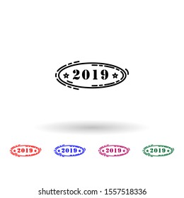2019 stamp multi color icon. Simple thin line, outline vector of stamp happy new year icons for ui and ux, website or mobile application