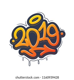 2019 Tag Graffiti Style Label Lettering. Vector Illustration EPS10