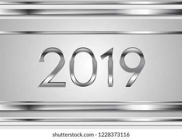 2019 Technik silberner Streifen abstrakter Hintergrund. Neujahrskonzept, Vektordesign