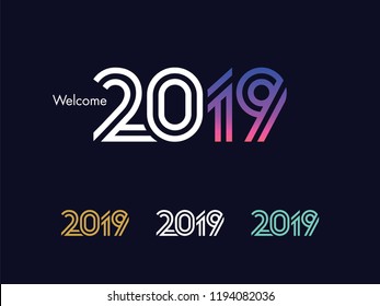 2019 Text Design - Modern 2019 Text Design, Perfect For Website, Annual Report, Poster, Editorial, Invitation Card, Banner And Others. Scalable and Editable Colour. Vector.