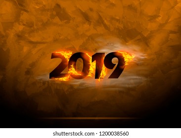  2019 text and Fire  - background orange modern design  Vector illustration.