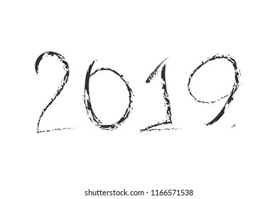 2019 Text hand drawn in brush free hand style in Happy New Year Concept - vector illustration