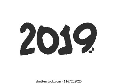 2019 Text hand drawn in brush free hand style in Happy New Year Concept - vector illustration