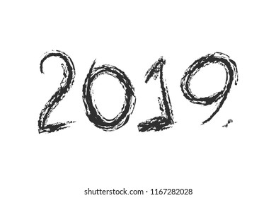 2019 Text hand drawn in brush free hand style in Happy New Year Concept - vector illustration