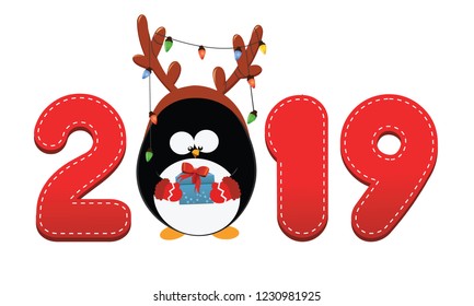 2019 Text With Penguin Character