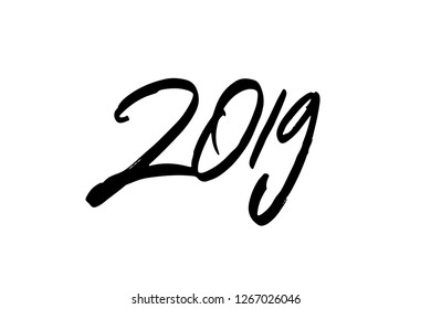 2019 text rough brush hand lettering. calligraphy vector