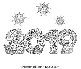 2019 text in zentangle style dedicated to new year celebration