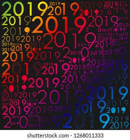 2019 typhographic shiny text background.