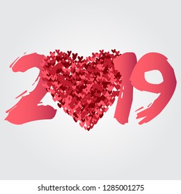 2019 Valentine's Day greeting with Composition Heart Shapes Background.