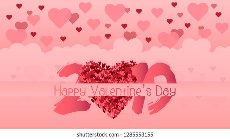 2019 Valentine's Day greeting with Composition Heart Shapes Background.