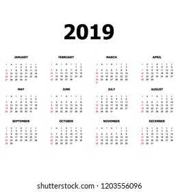 Сalendar 2019 vector