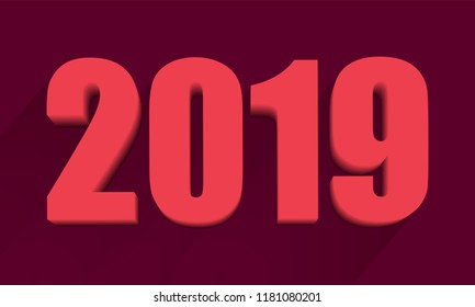2019 Vector illustration. The 3D numbers 2019 lie beautifully in isometry and a shadow falls from them. Background burgundy. 3D Vector illustration of a new year for your project