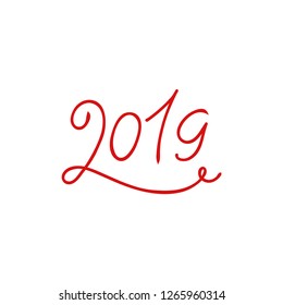2019 vector lettering. Red illustration isolated on white background.