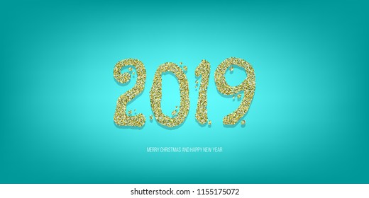 2019 vector magic golden confetti shimmer invintation. Holiday new year blue night background. Sparkle Christmas lights.